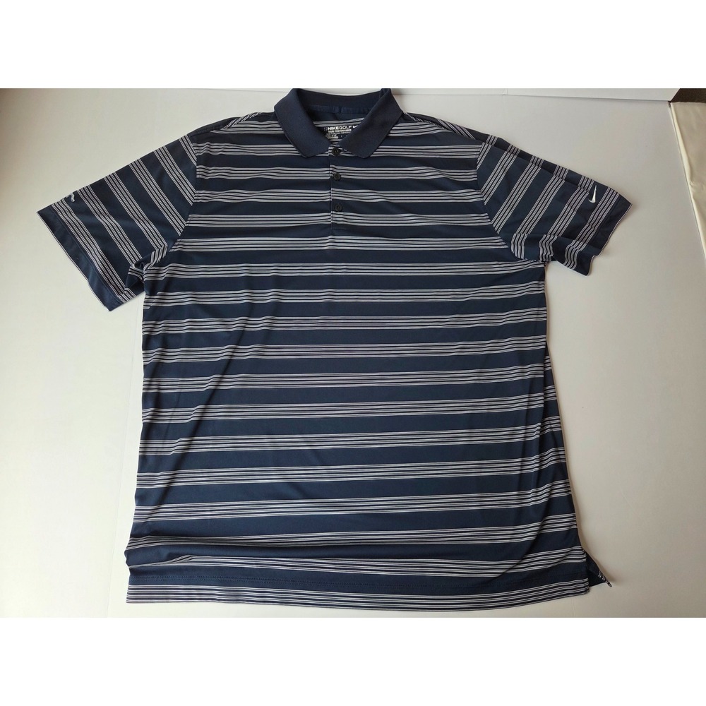 Nike Golf Shirt Mens 2 Extra Large Blue White Stripped Tour Performance Dri-Fit